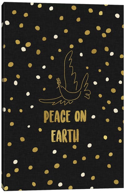 Peace On Earth Gold Canvas Art Print - Black, White & Gold Art