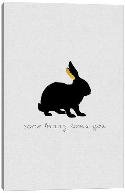 Some Bunny Loves You Canvas Art Print - Black, White & Gold Art