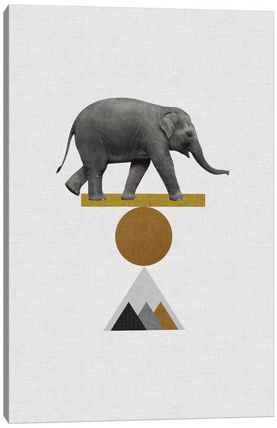 Tribal Elephant Canvas Art Print - Black, White & Gold Art