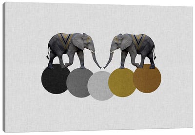 Tribal Elephants Canvas Art Print - Black, White & Gold Art