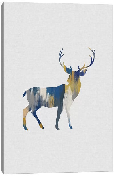 Deer Blue & Yellow Canvas Art Print - Minimalist Nursery