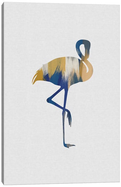 Flamingo Blue & Yellow Canvas Art Print - Minimalist Nursery