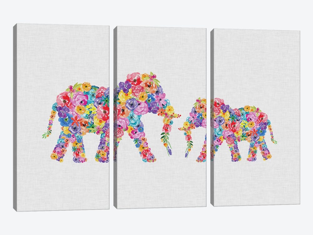 Floral Elephants by Orara Studio 3-piece Canvas Print