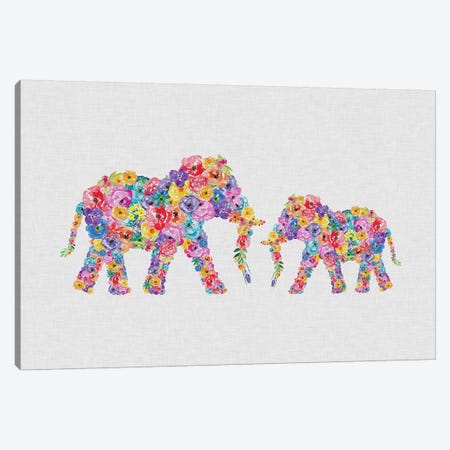 Floral Elephants Canvas Print #ORA255} by Orara Studio Art Print