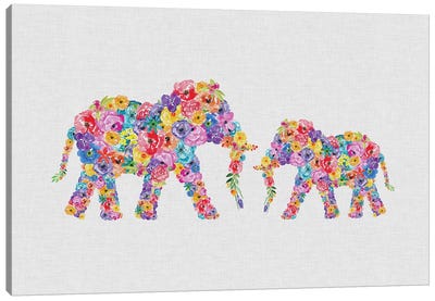 Floral Elephants Canvas Art Print - Nursery Room Art