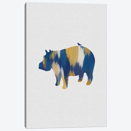 Hippopotamus Blue & Yellow Canvas Print #ORA260} by Orara Studio Art Print