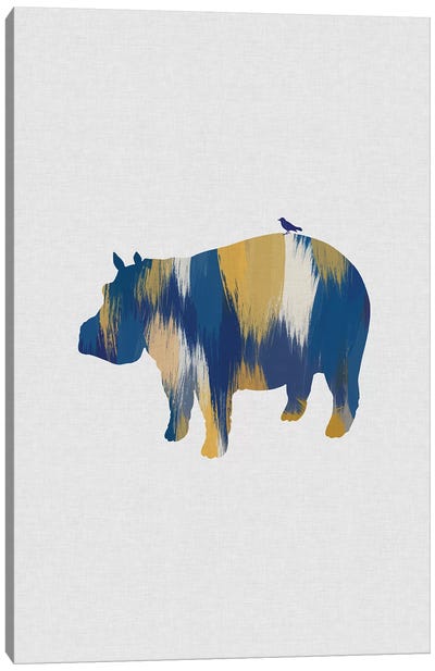 Hippopotamus Blue & Yellow Canvas Art Print - Hippopotamus Art