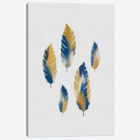 Leaves Blue & Yellow Canvas Print #ORA270} by Orara Studio Canvas Wall Art