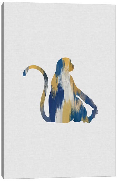 Monkey Blue & Yellow Canvas Art Print - Minimalist Nursery