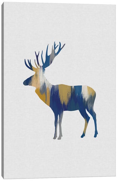 Moose Blue & Yellow Canvas Art Print - Minimalist Nursery