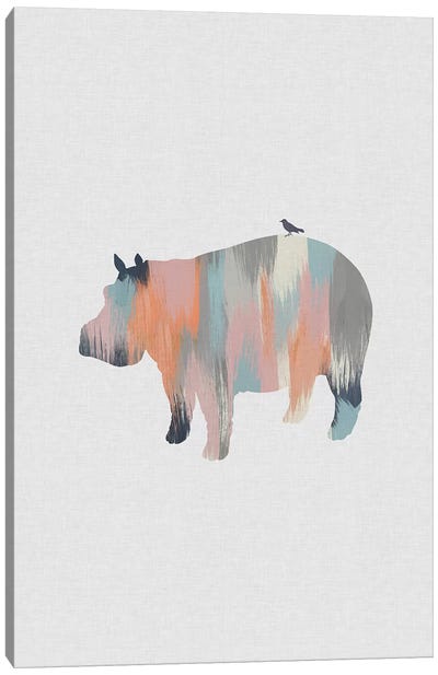 Pastel Hippo Canvas Art Print - Minimalist Nursery