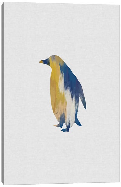 Penguin Blue & Yellow Canvas Art Print - Penguin Art