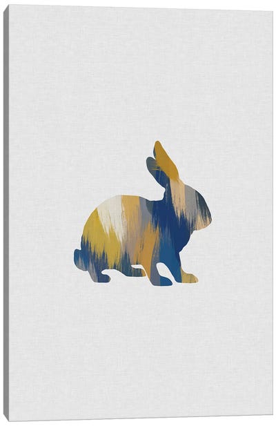 Rabbit Blue & Yellow Canvas Art Print - Orara Studio