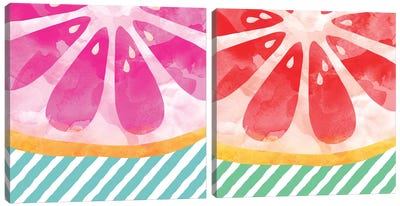 Grapefruit Abstract Diptych Canvas Art Print - Art Sets | Triptych & Diptych Wall Art