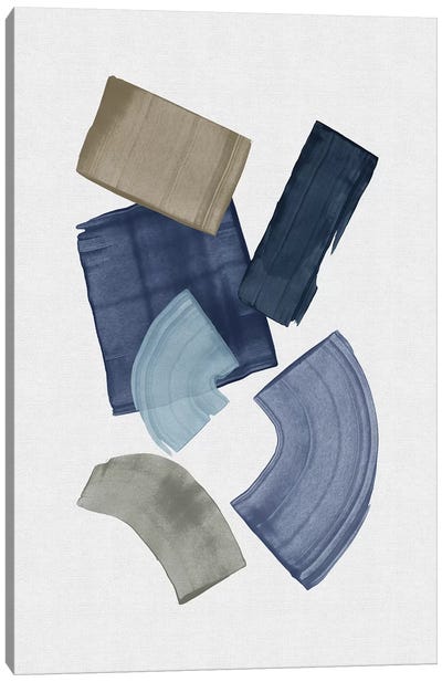 Blue & Brown Paint Blocks Canvas Art Print - Modern Minimalist