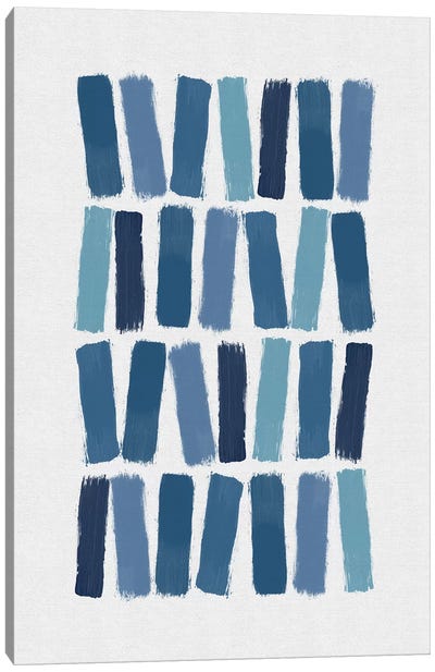 Blue Brush Strokes Canvas Art Print - Modern Minimalist