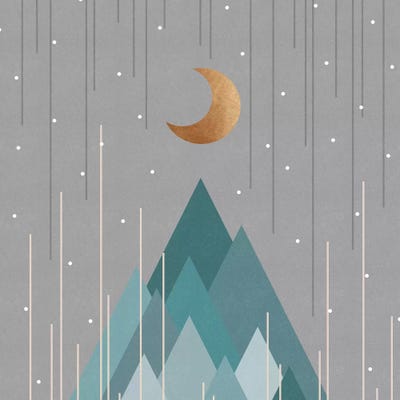 Moon & Mountains Mint Green by Orara Studio framed canvas print