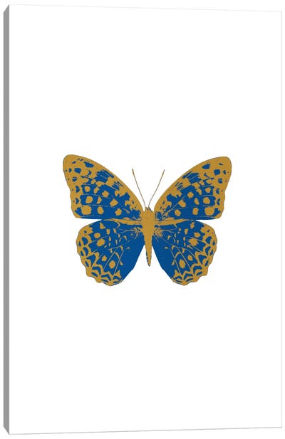 Blue Butterfly Canvas Art Print - Blue & Yellow Art