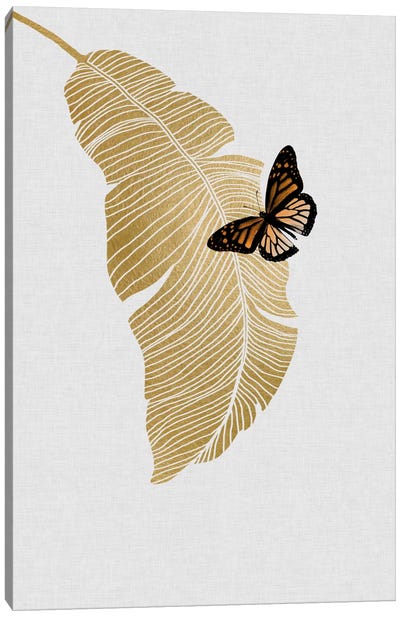 Butterfly & Palm Canvas Art Print - Tropical Leaf Art