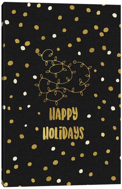 Happy Holidays Gold Canvas Art Print - Christmas Art