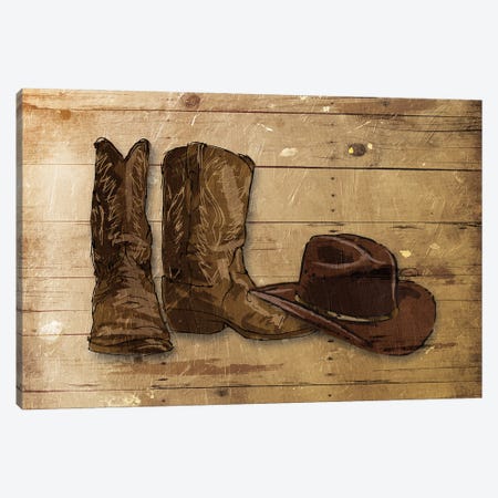 Sketched Hat And Boots Canvas Print #ORE12} by On Rei Canvas Wall Art
