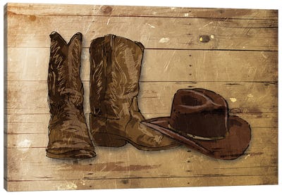 Sketched Hat And Boots Canvas Art Print - Boots