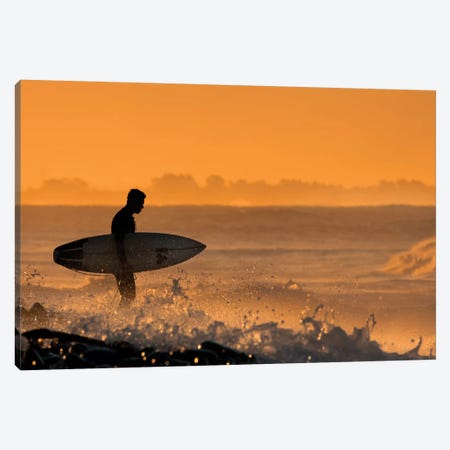 Surfer At Dawn Canvas Print #ORI35} by David Orias Canvas Print