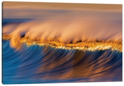 Blue and Gold Wave Canvas Art Print - Surfing Art