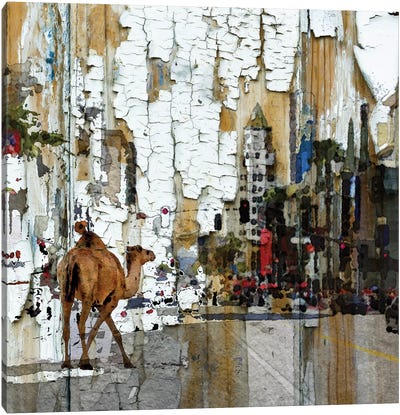 Camel In The City Canvas Art Print - Global Bazaar