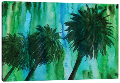 Hollywood Palms Canvas Art Print - Blue & Green Art