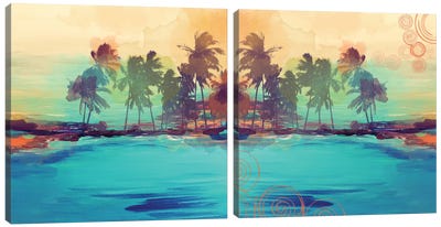 Palm Island Diptych Canvas Art Print - Tropical Beach Art