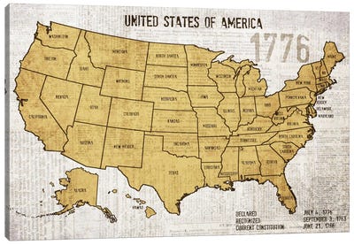 Map Of USA Canvas Art Print - USA Maps