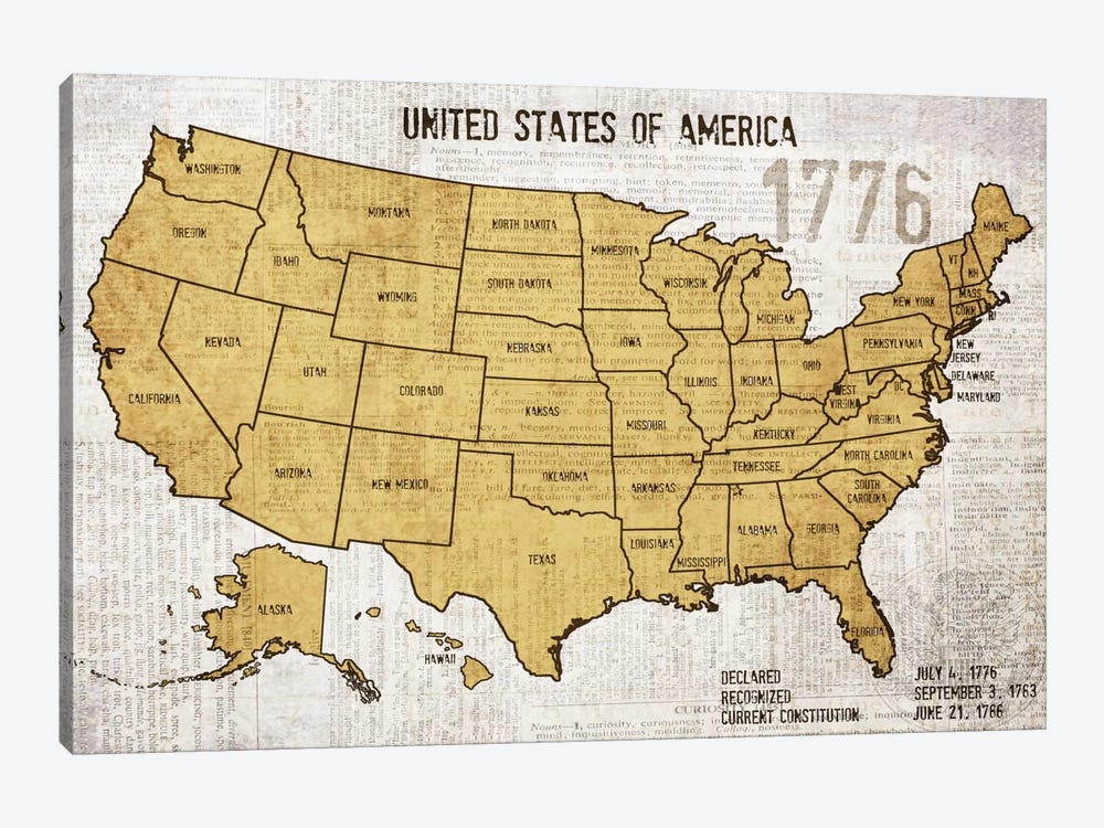 Map Of USA by Irena Orlov 1-piece Canvas Art Print