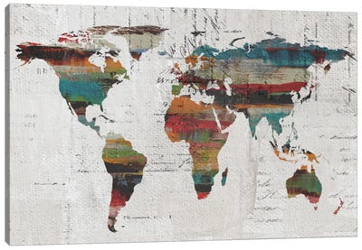 Painted World Map IV Canvas Art Print - Best Selling Map Art