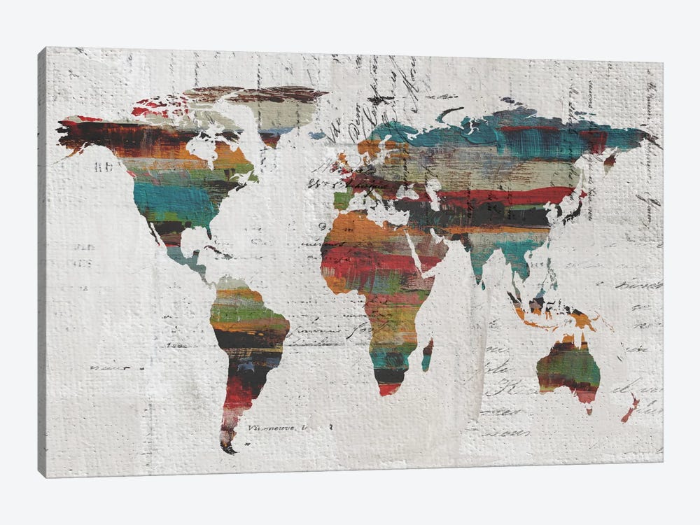 Painted World Map IV by Irena Orlov 1-piece Canvas Artwork