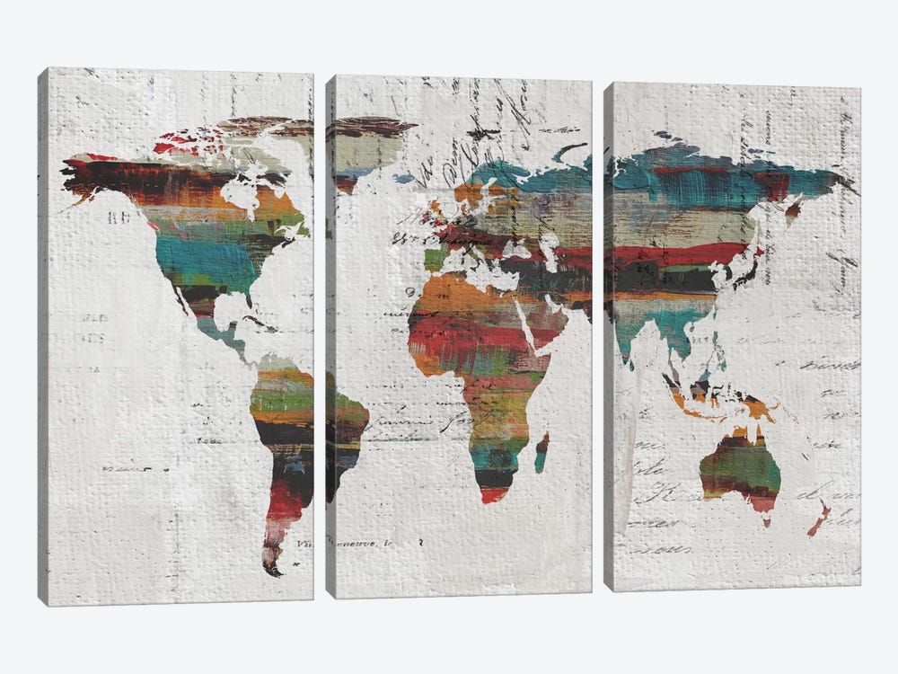 Painted World Map IV by Irena Orlov 3-piece Canvas Art