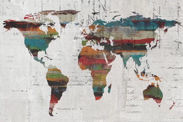 Large Map Art - Canvas Prints: Painted World Map IV by Irena Orlov