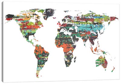 Painted World Map V Canvas Art Print - Famous Places of Worship