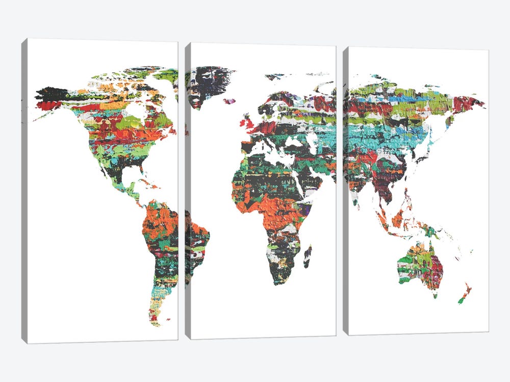 Painted World Map V by Irena Orlov 3-piece Canvas Wall Art