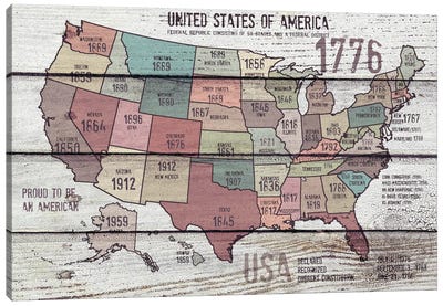 The United States Of America Map III Canvas Art Print - Modern Farmhouse Living Room Art