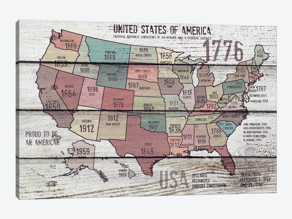 The United States Of America Map III 1-piece Canvas Art