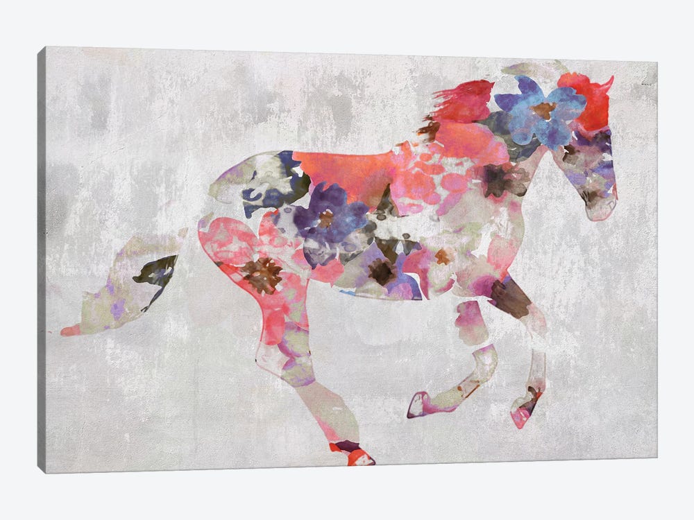 Colorful Floral Horse Painting by Irena Orlov 1-piece Canvas Artwork