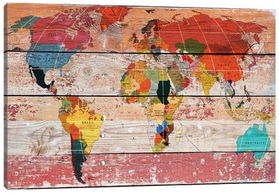 World Map Canvas Art Print - Wood Walls