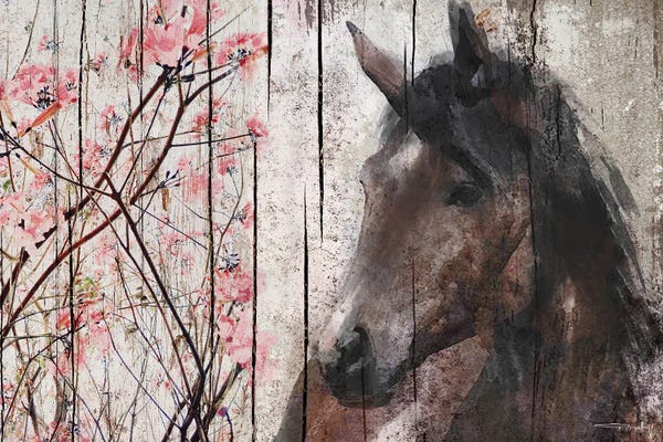 Cherry Blossoms: Brown And White Horse by Irena Orlov