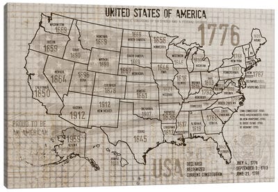 Map Of USA II Canvas Art Print - Irena Orlov