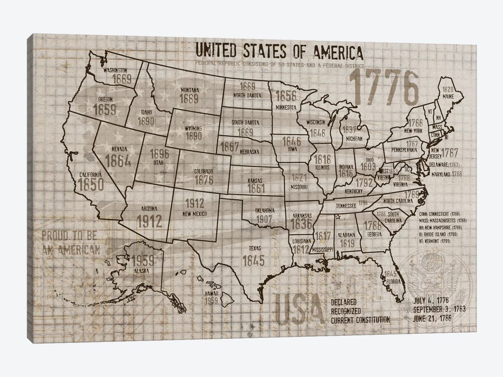 Map Of USA II by Irena Orlov 1-piece Canvas Art Print