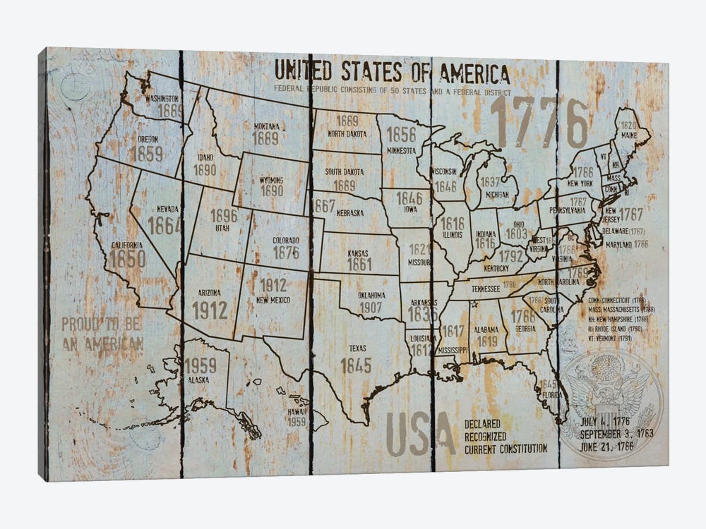 Map Of USA VII by Irena Orlov 1-piece Canvas Art Print