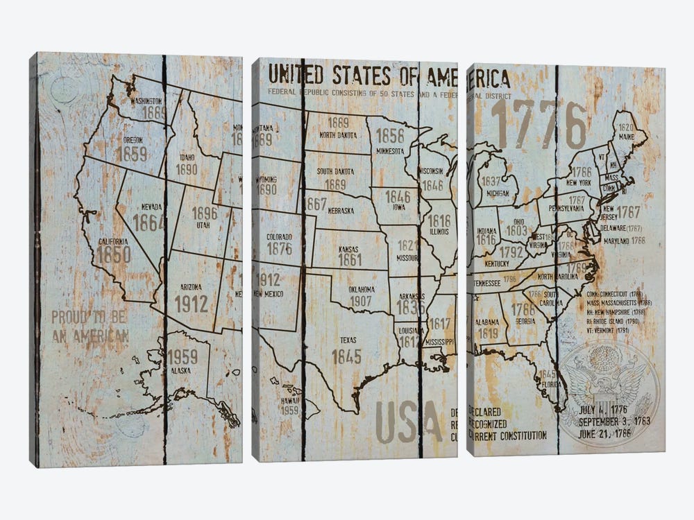 Map Of USA VII by Irena Orlov 3-piece Canvas Art Print