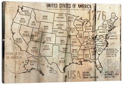 Map Of USA XII Canvas Art Print - Vintage Maps