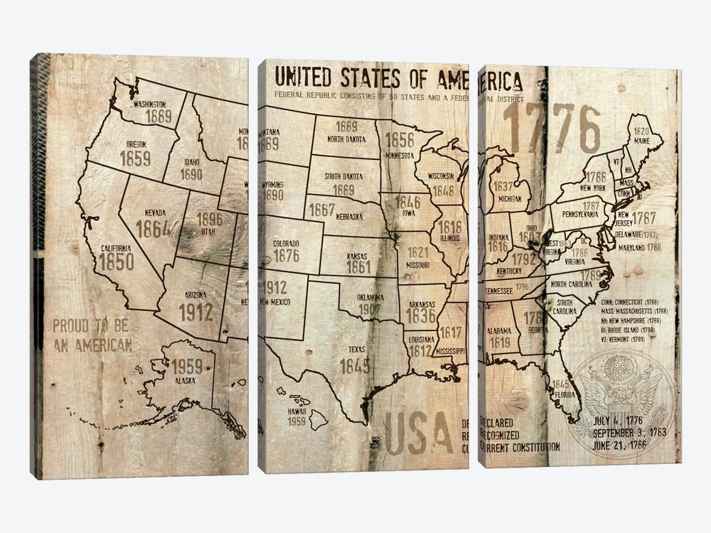 Map Of USA XII by Irena Orlov 3-piece Canvas Art